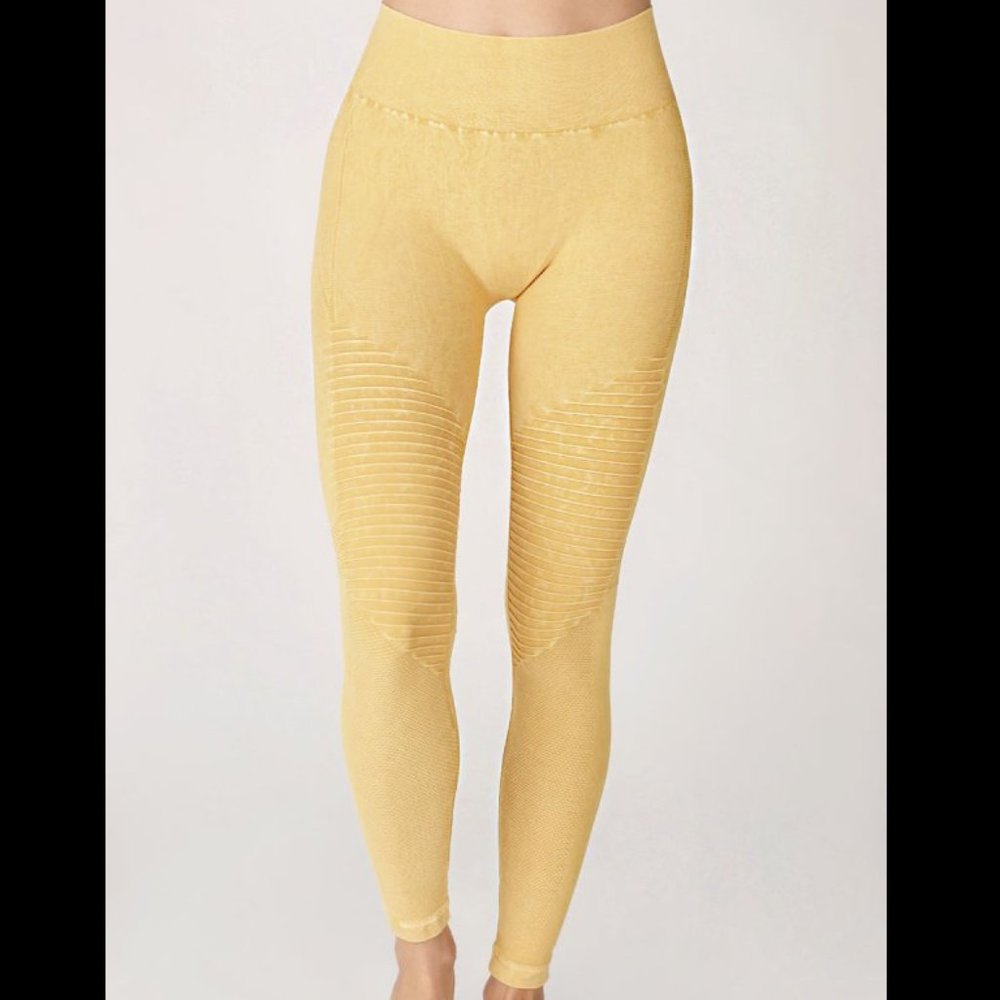 New Marigold Yellow Vintage Wash Moto Leggings